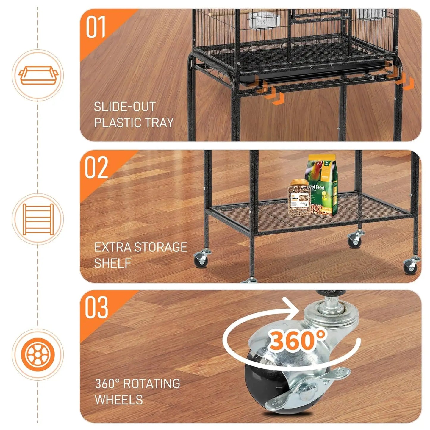 Heavy Duty Bird Cage – 53-Inch Cage with Wheels & Removable Slide-Out Tray