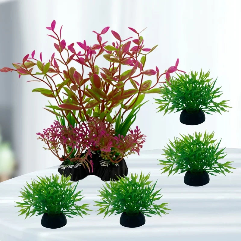 Fish Tank Plastic Plants – Simulation Aquarium Grass Ornaments (5PCS)