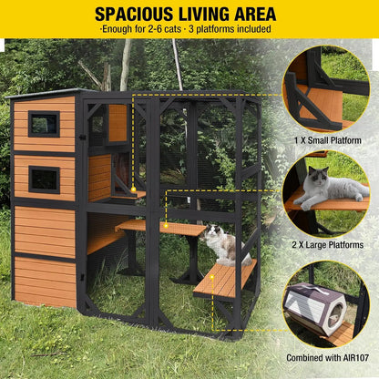 Large Cat Catio 4 Tiers Cat Enclosures House for Outdoor Indoor Cats with Weatherproof Roof, 3 Resting Rooms, 3, Custom