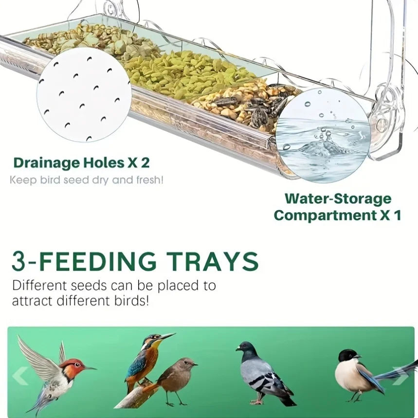 Heavy-Duty Window Bird Feeder – Removable Tray with Strong Suction Hooks