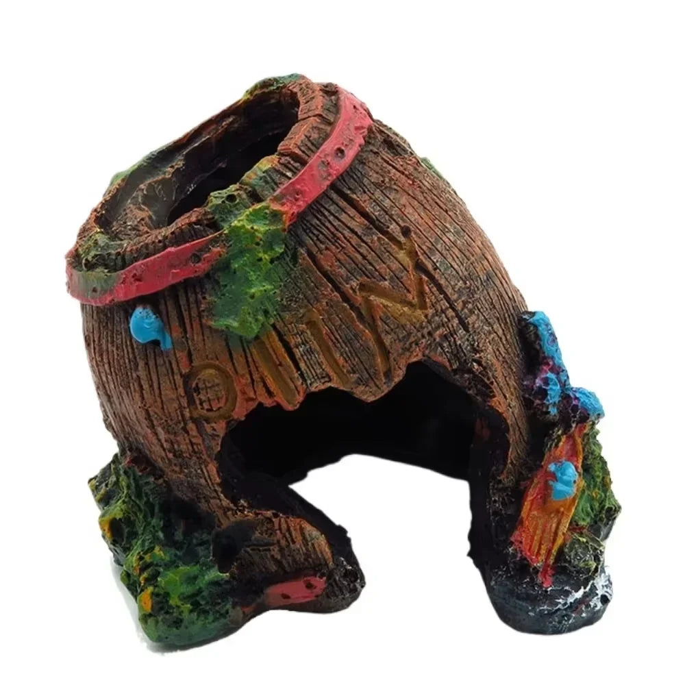 Fish Tank Landscape Ornament – Simulation Wine Barrel Cave Decoration