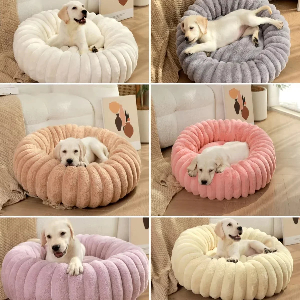 Warm Round Pet Bed for Medium Dogs & Cats – Fluffy Plush Sleeping Nest