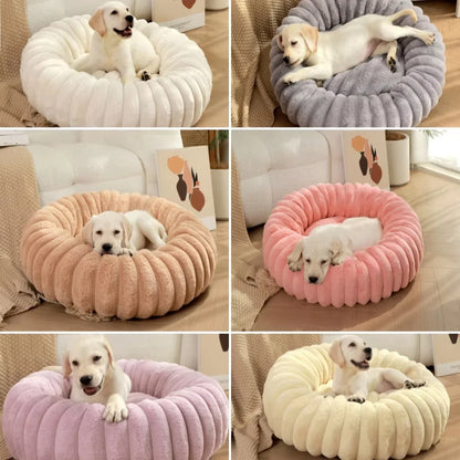 Warm Round Pet Bed for Medium Dogs & Cats – Fluffy Plush Sleeping Nest
