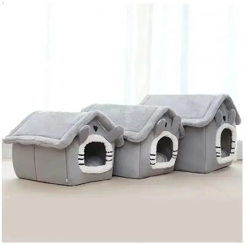 All-Season Dog House Bed – Indoor Warm Pet Tent with Removable Mat