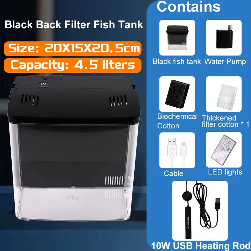 Desktop Goldfish Tank – Mini Aquarium with Back Filter Circulation System
