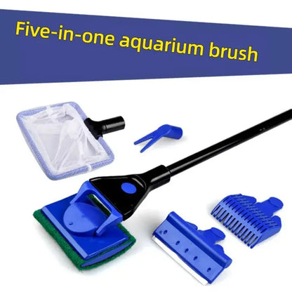 5-in-1 Aquarium Cleaning Accessories – Fish Tank Scraper & Glass Cleaning Brush