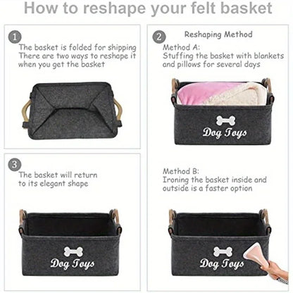 Pet Toy Storage Organizer – Felt Basket for Dog Toys, Accessories & Supplies