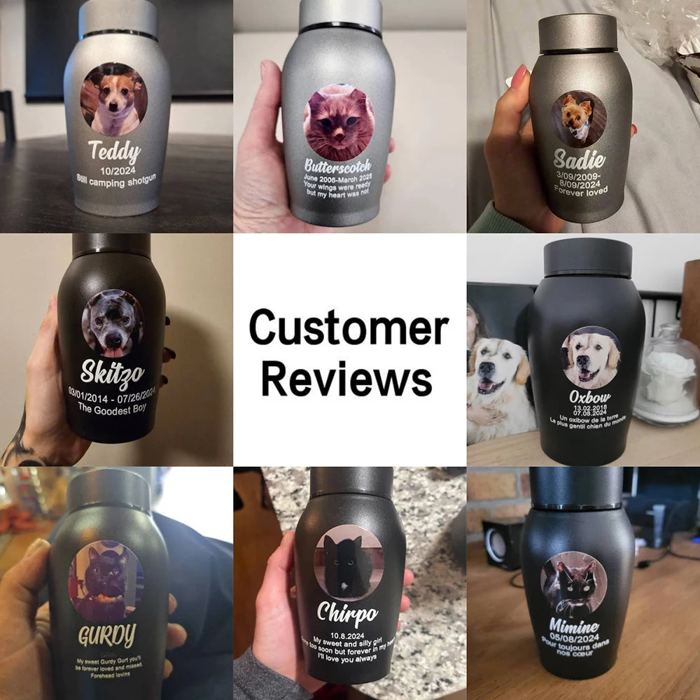 Custom Pet Urns for Ashes Stainless Steel Cat Dog Urns Memorials Pet Photo Urn for Dogs Ashes Pet Souvenir Jar Keepsake Gifts