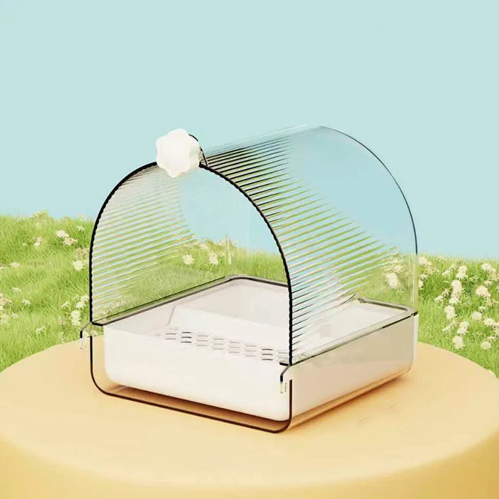 Transparent Bird Bath Cage Splash Proof Food Holder Box Bird Birdbath Feeder Bottom Drawer Screw Hooks Parrot Shower Box