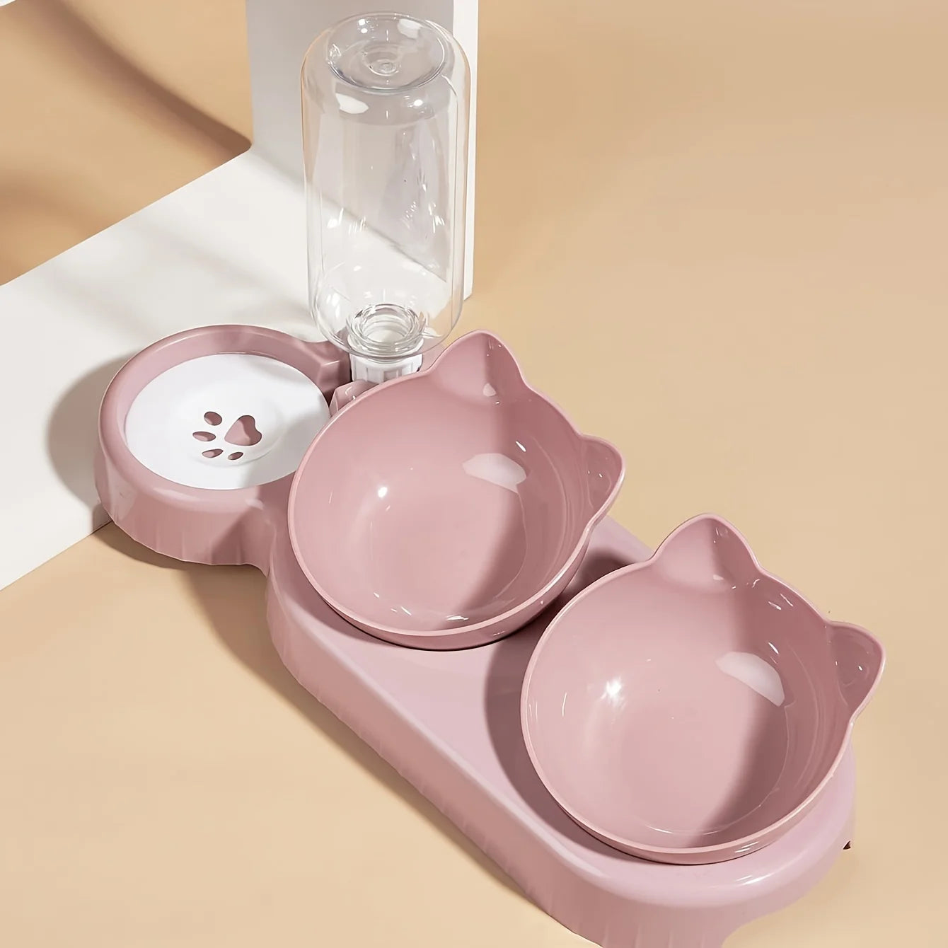 Tilted Cat Bowl & Water Feeder Set – 3-in-1 Neck Protection Feeding Station