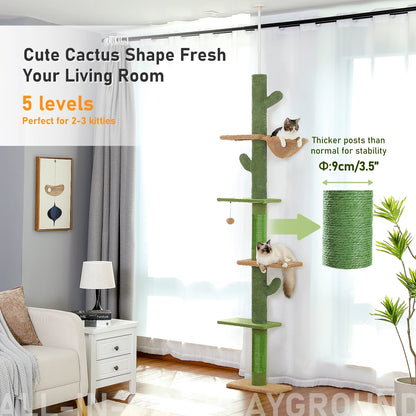Tall Cactus Cat Tower – Multi-Level Cat Tree with Scratching Posts & Dangling Ball