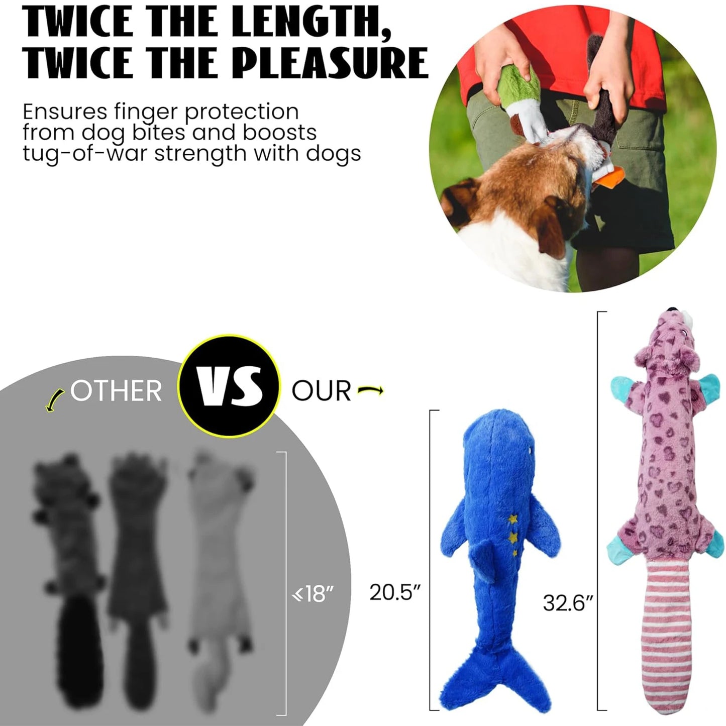 Stuff less Dog Toys with Squeakers – Plush Crinkle Toys for Puppies & Dogs