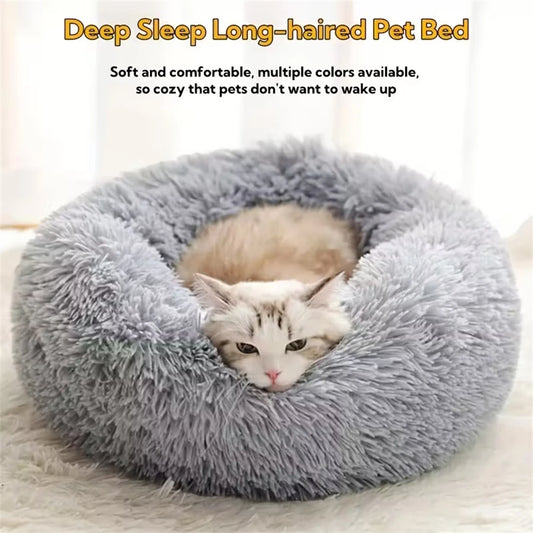 Soft Round Pet Bed – Warm Plush Donut Bed for Small & Medium Pets