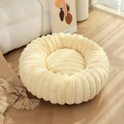 Warm Round Pet Bed for Medium Dogs & Cats – Fluffy Plush Sleeping Nest