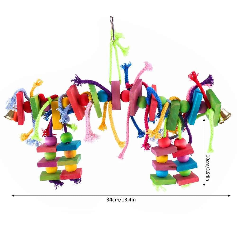 Parrot Chew Toy Multicolored Wooden Cotton Rope Birds Toy Bite Bridge Parrot Foraging Tearing Cockatiels Training Hang Swings