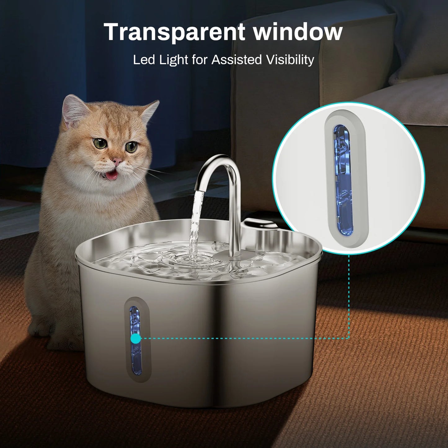 2.2L Automatic Pet Water Fountain – Stainless Steel Cat & Dog Water Dispenser