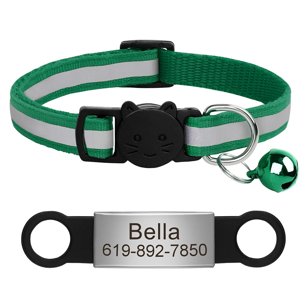 Custom Pet ID Collar for Cats – Reflective Collar with Bell & Engraved Tag