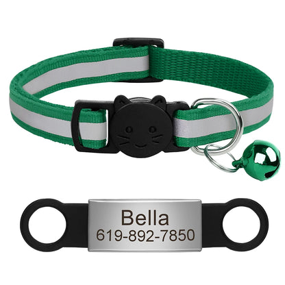 Custom Pet ID Collar for Cats – Reflective Collar with Bell & Engraved Tag