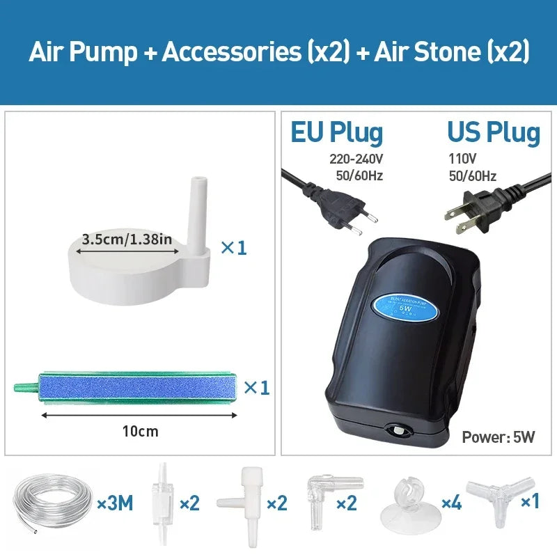 Fish Tank Bubble Pump – Silent 5W Aquarium Air Pump for Oxygenation