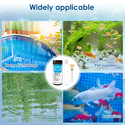 100 Pcs 9-IN-1 Aquarium Test Fish Tank Test Kit with Test Tube Water Quality Monitor pH Test Strips Strips Easy Fast Accurate