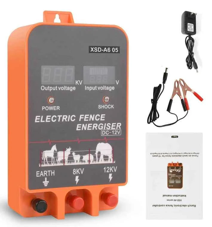 5-10KM Electric Fence Energizer 2.5 Joule With LCD Display 12V Energizer Controller for Farm Livestock Cows Cattle Horse