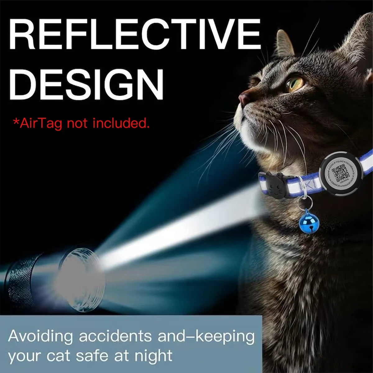 AirTag Cat Collar with Air tag Holder & Pet Name QR Code Dual Protection Reflective Pet Collar for Kitten Puppy (No Airtag)