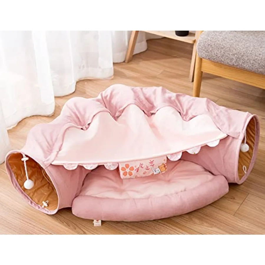 Foldable Cat Tunnel Bed – Interactive Crinkle Play Tube for Large Cats & Kittens