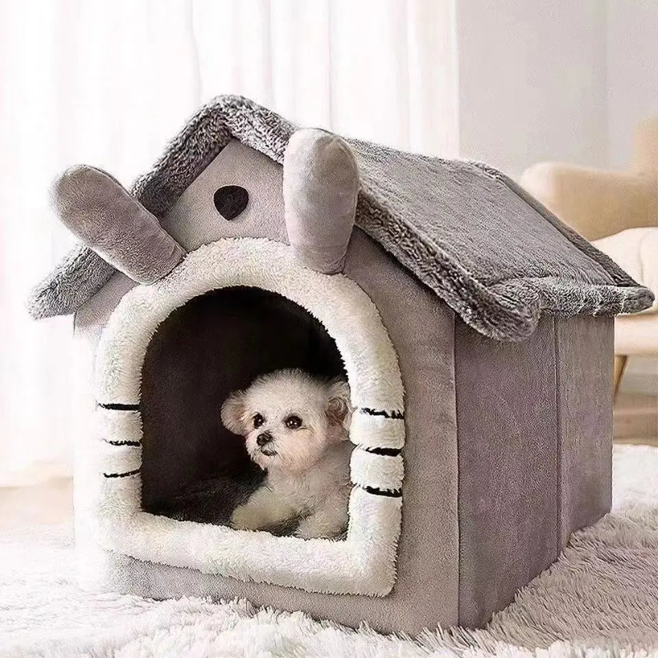 All-Season Dog House Bed – Indoor Warm Pet Tent with Removable Mat