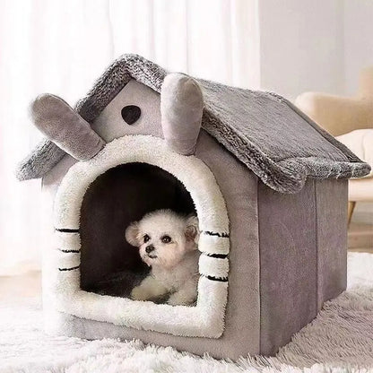 All-Season Dog House Bed – Indoor Warm Pet Tent with Removable Mat