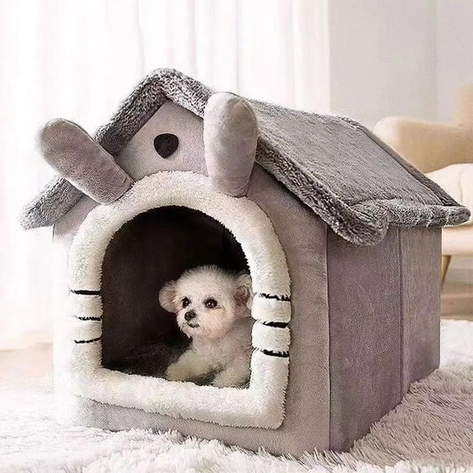All-Season Dog House Bed – Indoor Warm Pet Tent with Removable Mat