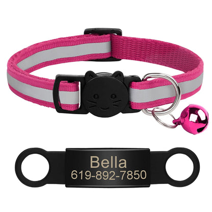 Custom Pet ID Collar for Cats – Reflective Collar with Bell & Engraved Tag