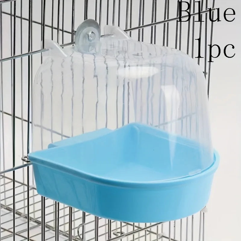 Transparent Bird Bath Tub - Splash-Proof PP Shower for Parrots, Lovebirds & Conures w/ Easy-Grip Handle