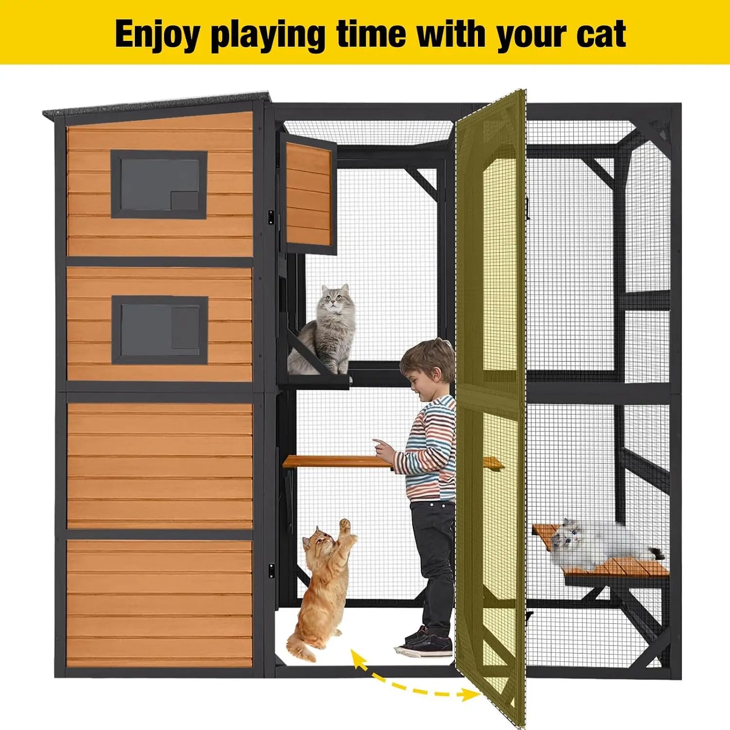 Large Cat Catio 4 Tiers Cat Enclosures House for Outdoor Indoor Cats with Weatherproof Roof, 3 Resting Rooms, 3, Custom