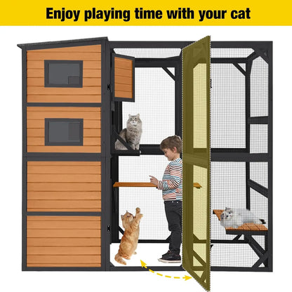 Large Cat Catio 4 Tiers Cat Enclosures House for Outdoor Indoor Cats with Weatherproof Roof, 3 Resting Rooms, 3, Custom