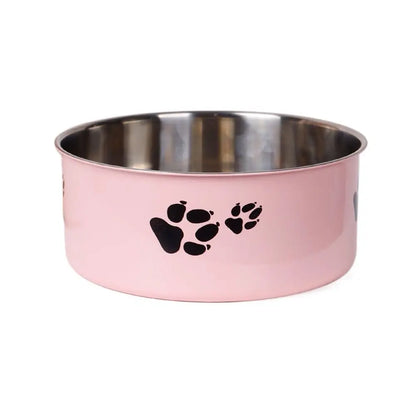 Stainless Steel Pet Food Bowl – Cartoon Footprint Anti-Slip Dog Bowl