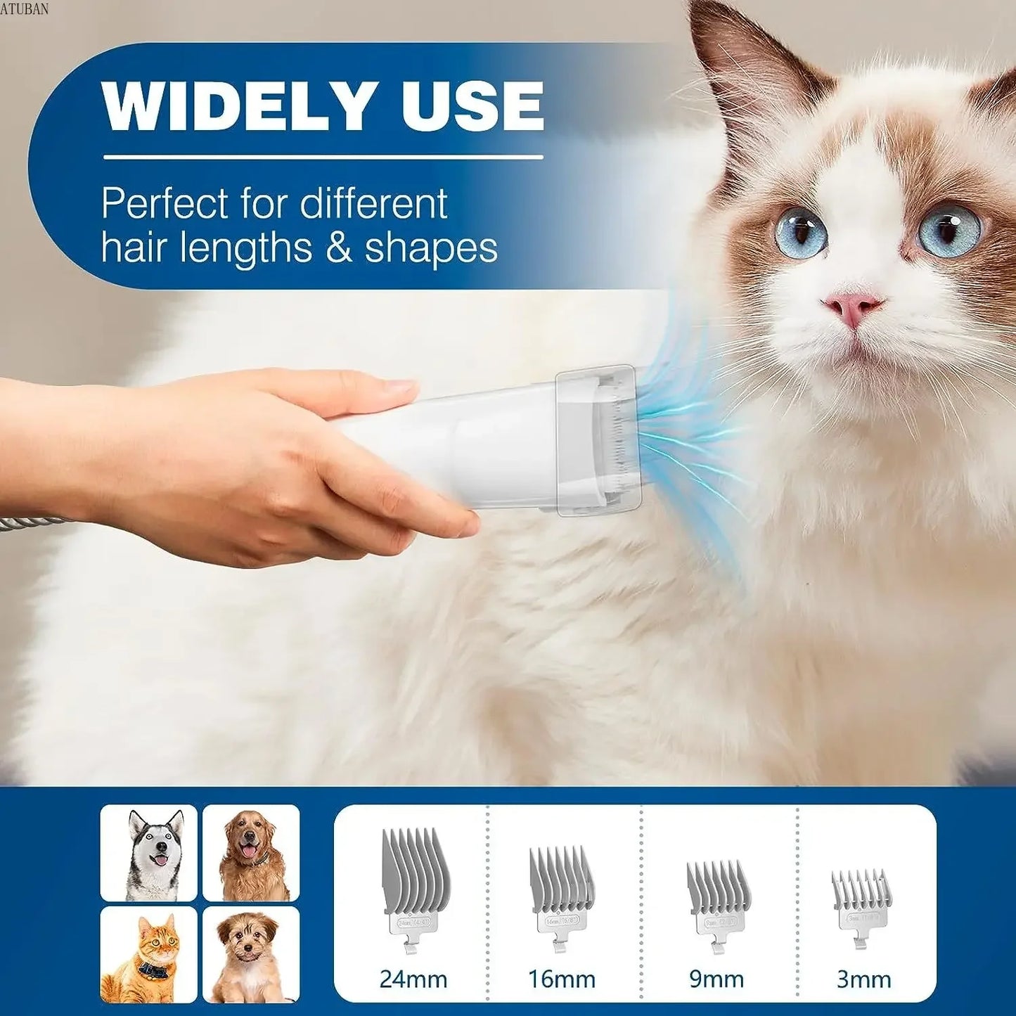 Pet Hair Vacuum Grooming System – 2.3L Dust Cup for Dogs & Cats