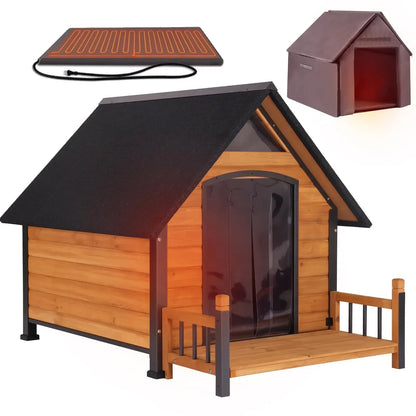 Outdoor Insulated Dog Shelter – Heated Doghouse with Metal Anti-Chew Frame