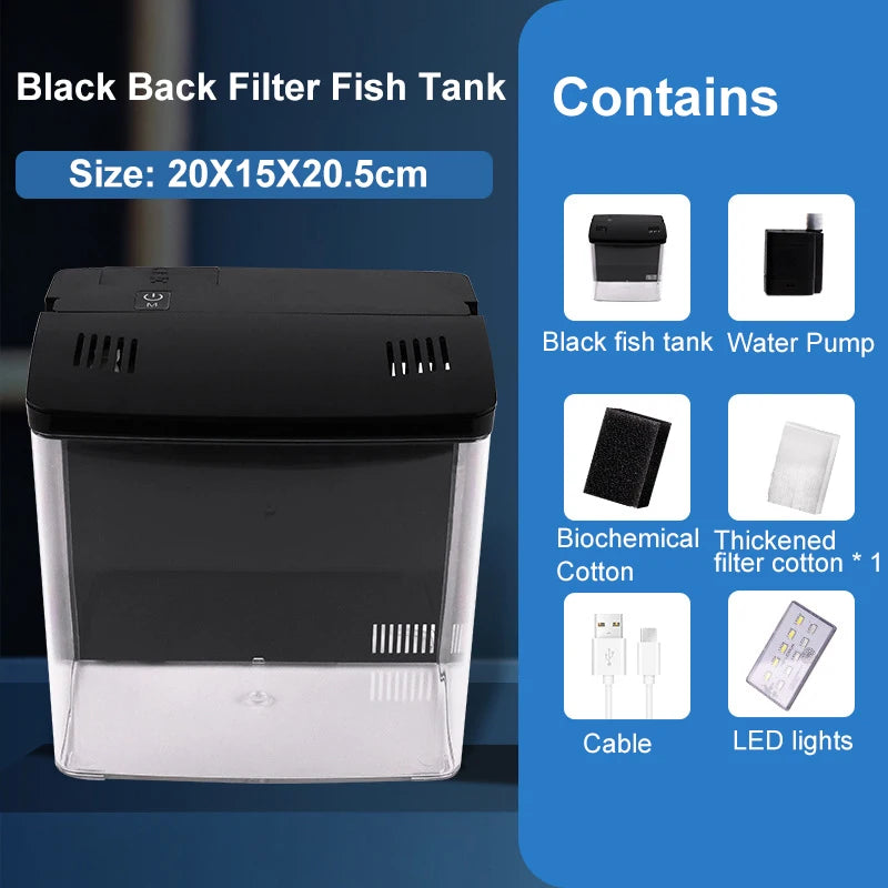 Desktop Goldfish Tank – Mini Aquarium with Back Filter Circulation System