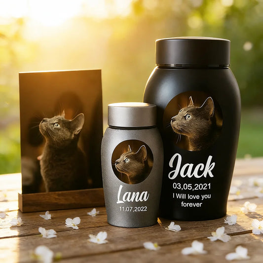 Custom Pet Urns for Ashes Stainless Steel Cat Dog Urns Memorials Pet Photo Urn for Dogs Ashes Pet Souvenir Jar Keepsake Gifts