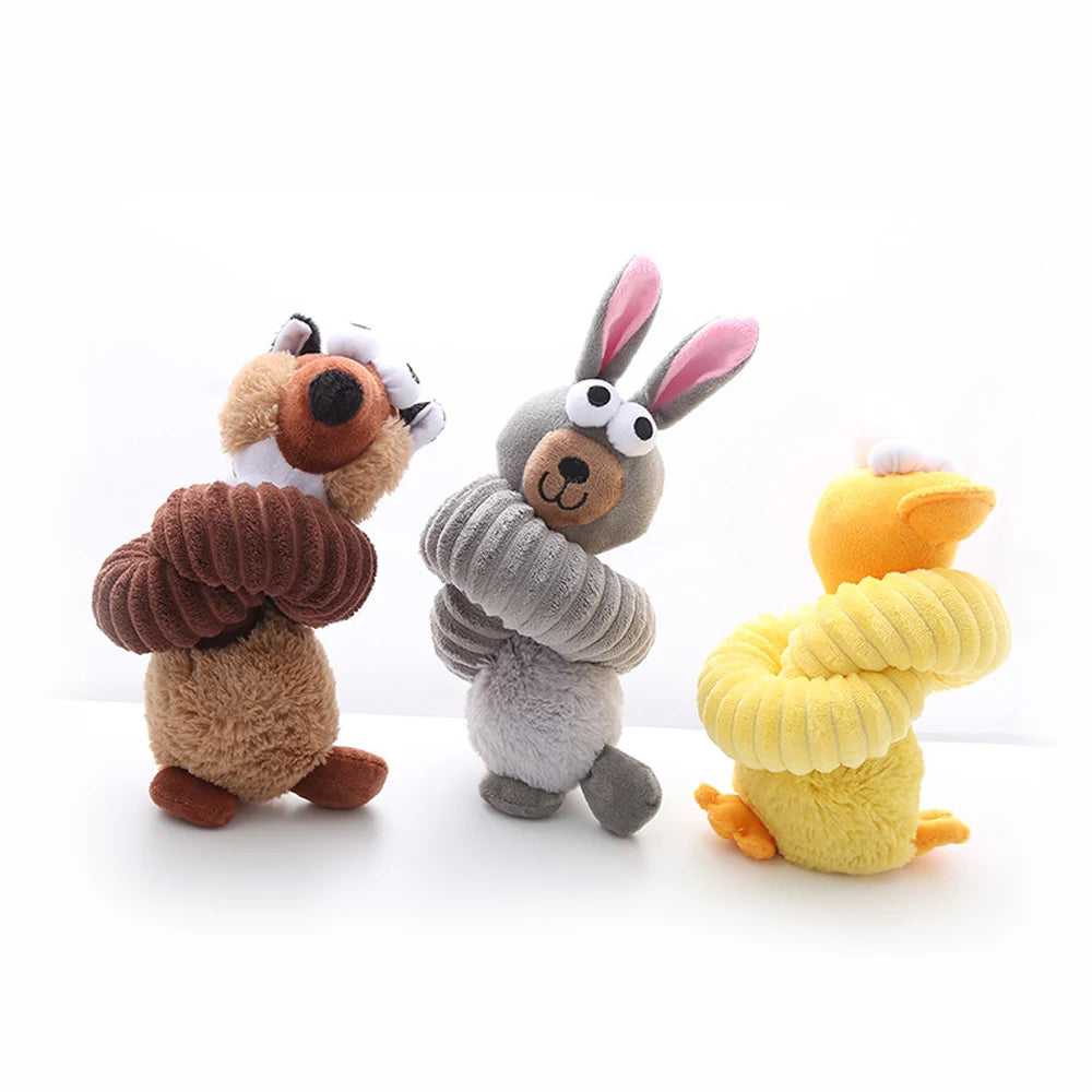 Cartoon Long Neck Small Dog Toy Puppy Duck Rabbit Fox Soft Plush Chew Pet Squeaky Toy