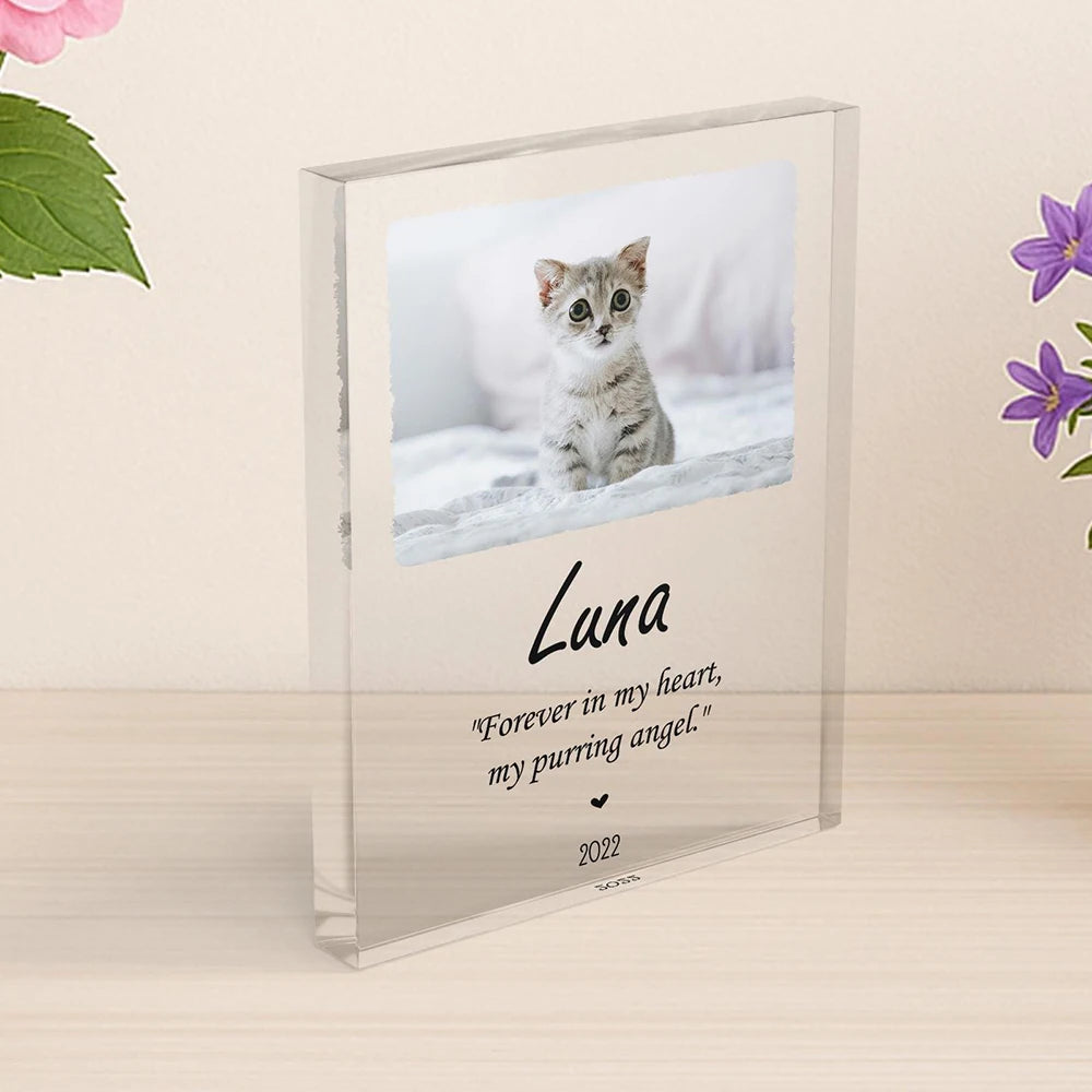 Personalized Cat Memorial Acrylic Block Pet Loss Gift with Photo Custom Pet Tribute Keepsake Cat Remembrance Gift for Owner