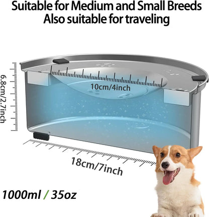 1L No Spill Dog Water Bowl, Stainless Steel Slow Feeder, Anti-Splash