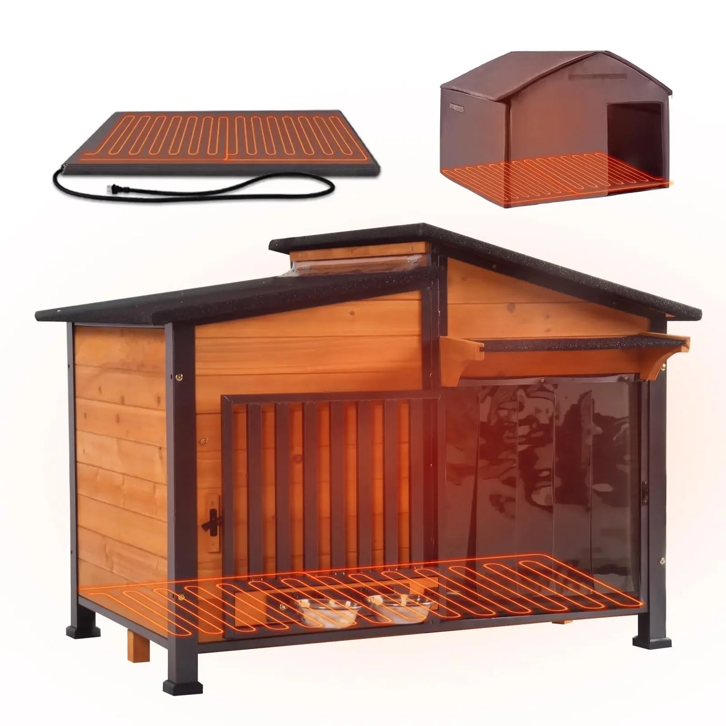 Outdoor Insulated Dog Shelter – Heated Doghouse with Metal Anti-Chew Frame