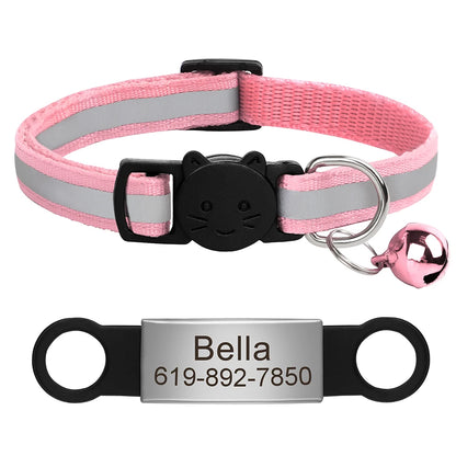 Custom Pet ID Collar for Cats – Reflective Collar with Bell & Engraved Tag