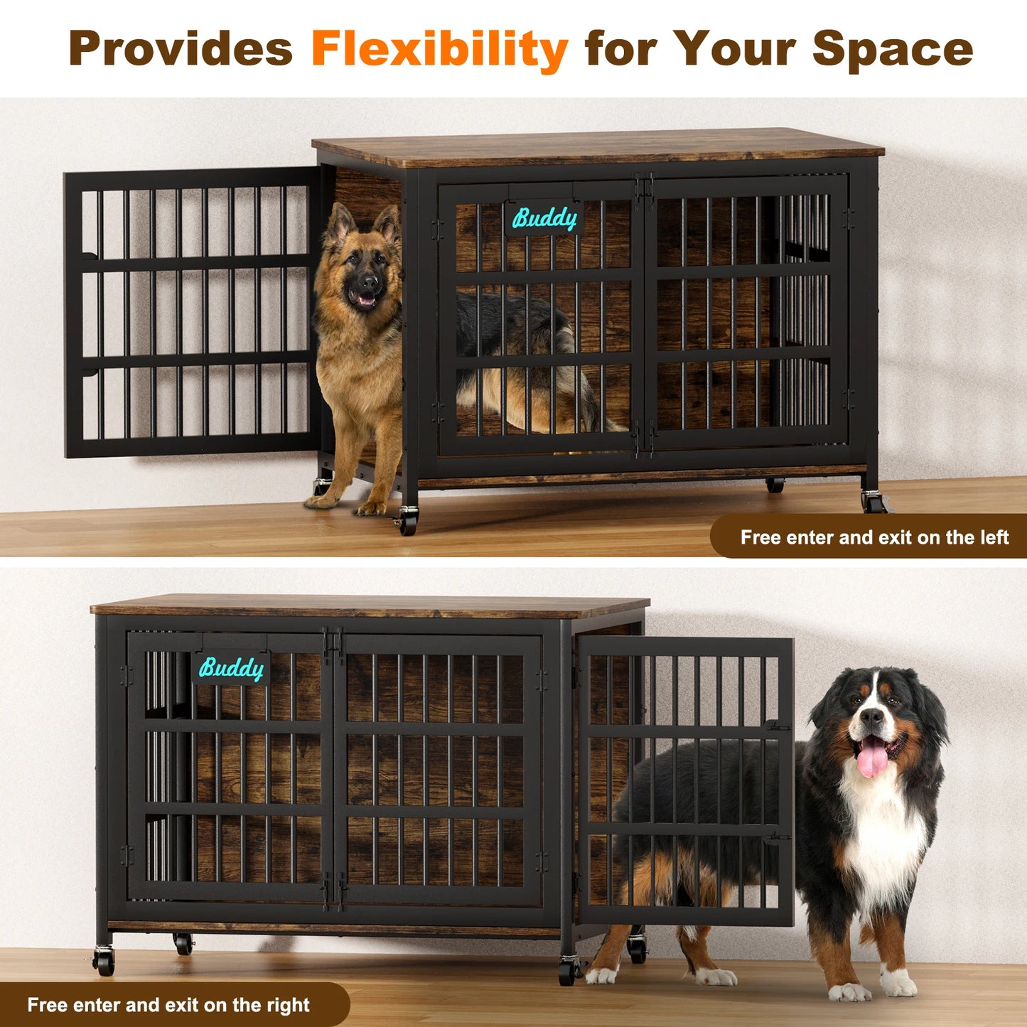 Dog Kennel Furniture with Casters – Multi-Use TV Stand & Side Table Crate