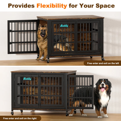 Dog Kennel Furniture with Casters – Multi-Use TV Stand & Side Table Crate