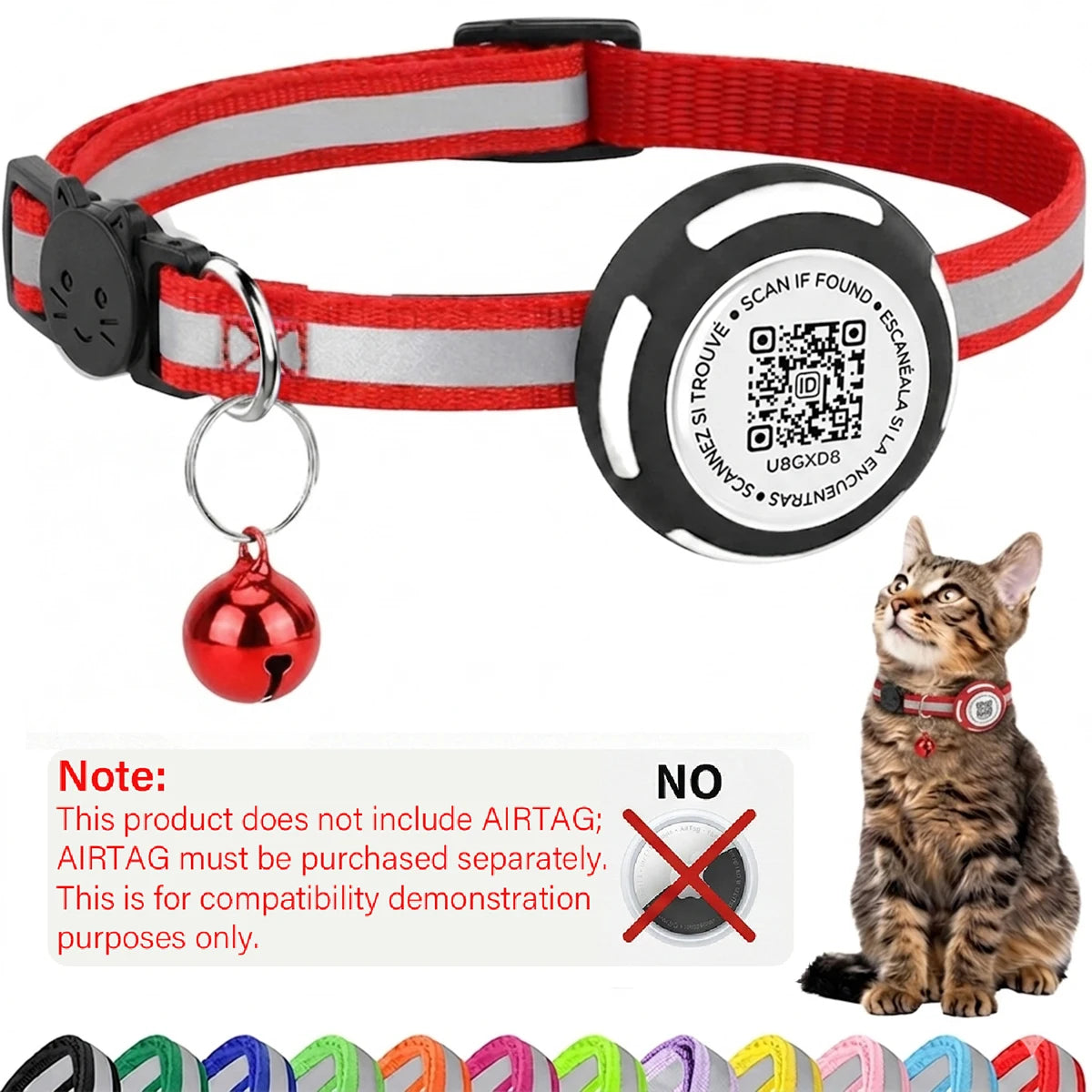 AirTag Cat Collar with Air tag Holder & Pet Name QR Code Dual Protection Reflective Pet Collar for Kitten Puppy (No Airtag)