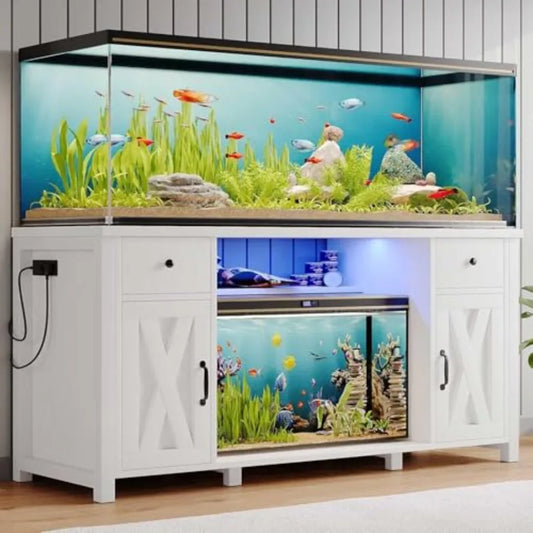 55–75 Gallon Aquarium Cabinet – Heavy Duty Fish Tank Stand with Built-In Power Outlet & LED Lights