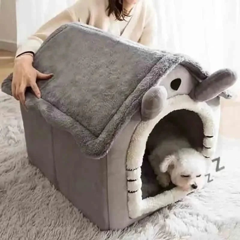 All-Season Dog House Bed – Indoor Warm Pet Tent with Removable Mat