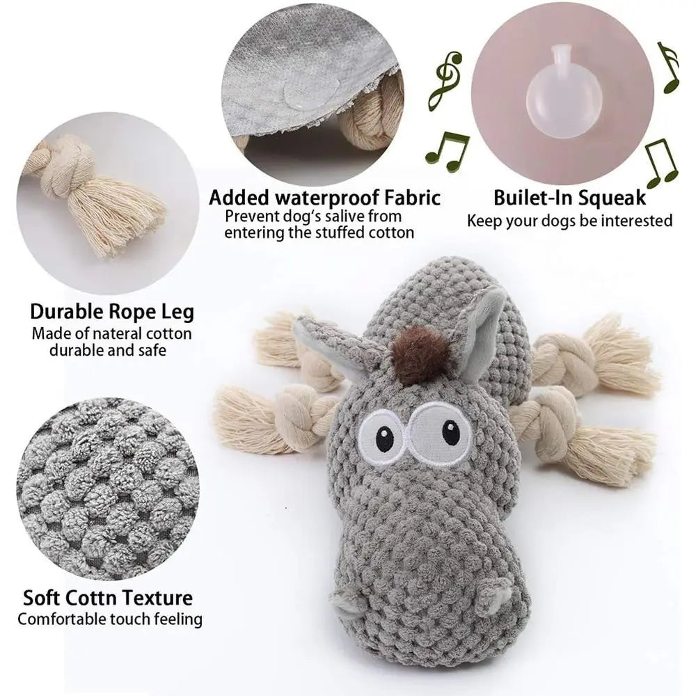 Grey Donkey-Shaped Large Squeaky Dog Toy for Small to Large Dogs